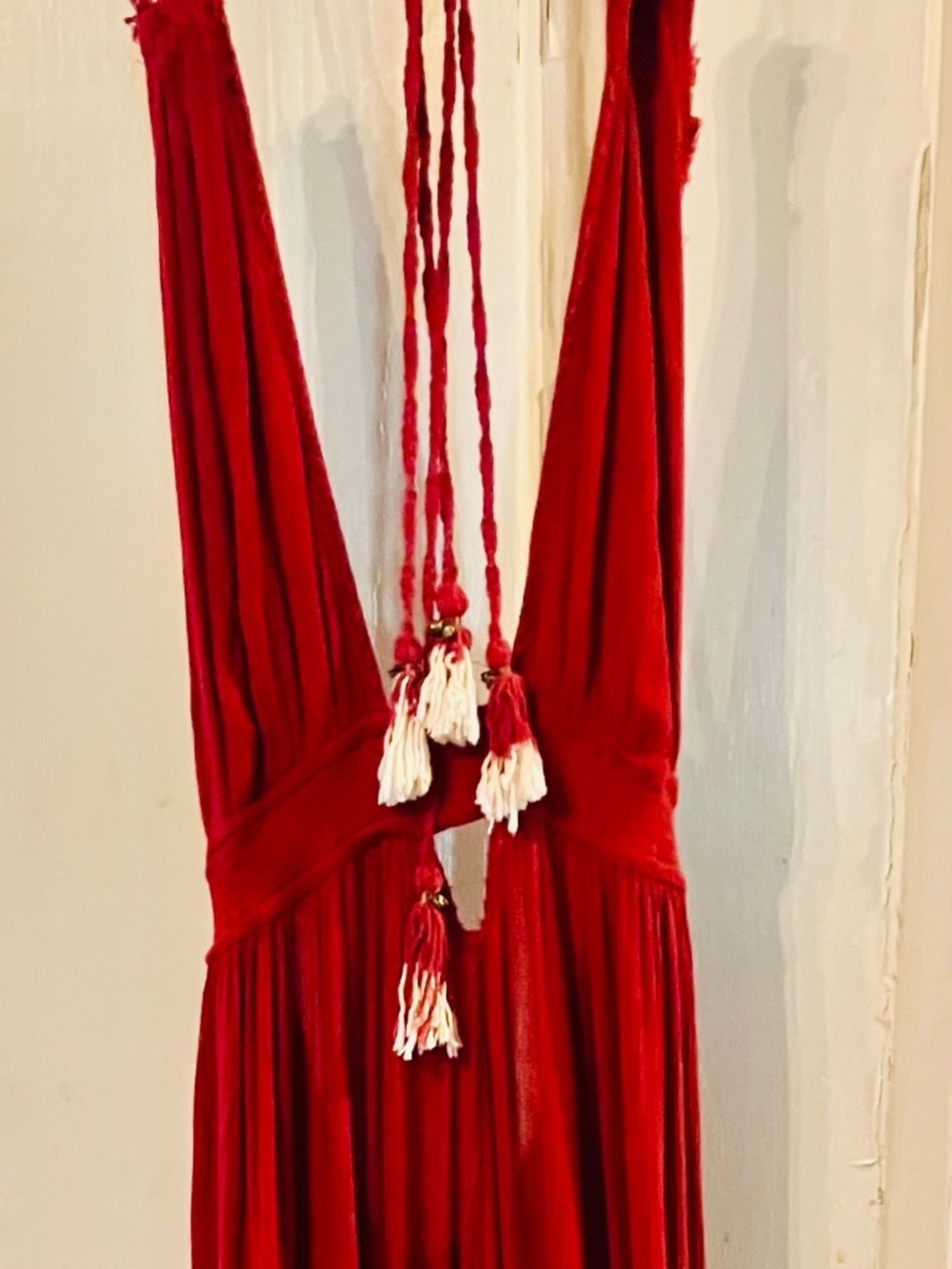 Red halter neck maxi dress
